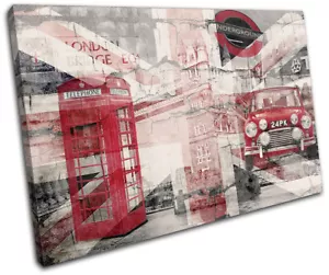 London Collage Grunge City LIENZO ARTE DE PARED Impresión de imagen VA - Imagen 1 de 1