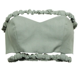 Ganni Cropped Bustier Womens Size 34 Green Ruched Trim Zip Back Boho Festival - Picture 1 of 10