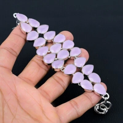 Pulsera unisex de cuarzo rosa con piedras preciosas de plata de ley 925 para regalos Foto 1 de 4