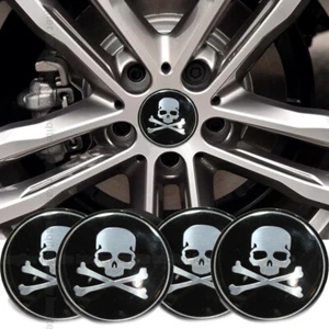 4pcs 56mm Skull Bone Car Wheel Rim Center Hub Cap Decal Cover Emblem Stickers - Picture 1 of 14
