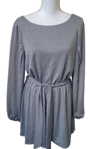 BCBG Paris Gray Sparkle Knit Romper Womens Size M Ties At Waist Open Sleeves - Picture 1 of 5