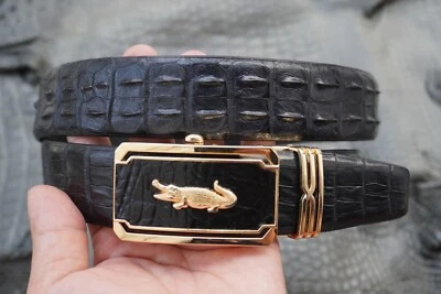 Black Genuine Crocodile Hornback Leather Skin Men's Belt W 1.5" #B16 - Image 1 of 4