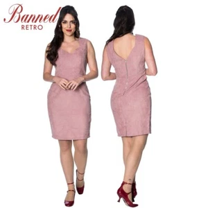 Banned Apparel Shelly Corduroy Vintage Retro Pink Denim Pencil Fitted Dress - Picture 1 of 3