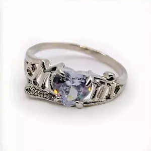Mom Heart Ring Amethyst Size 10 Silver Plated - Picture 1 of 7