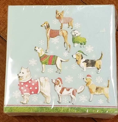 Creative Converting Christmas Dogs 40-Count Cocktail Beverage Paper Napkins NWT - Image 1 of 3