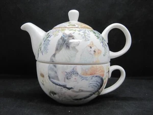 Summer River  BV Copyright Tea For One Cats Teapot And Cup Set - Picture 1 of 6