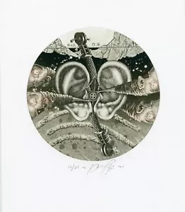 Music, Surrealistic Numbered Art Print Etching Ex libris by Juri Jakovenko - Picture 1 of 2