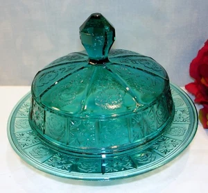 Doric and Pansy by Jeannette Ultramarine Depression Glass Covered Butter Dish - Picture 1 of 1