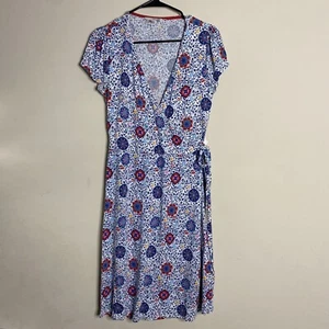 Boden Floral Cap Sleeve Jersey Knit Wrap Dress Women 8 - Picture 1 of 7
