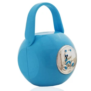 Box portaciuccio azzurro con Orsetto seduto laminato argento e smaltato - Foto 1 di 1