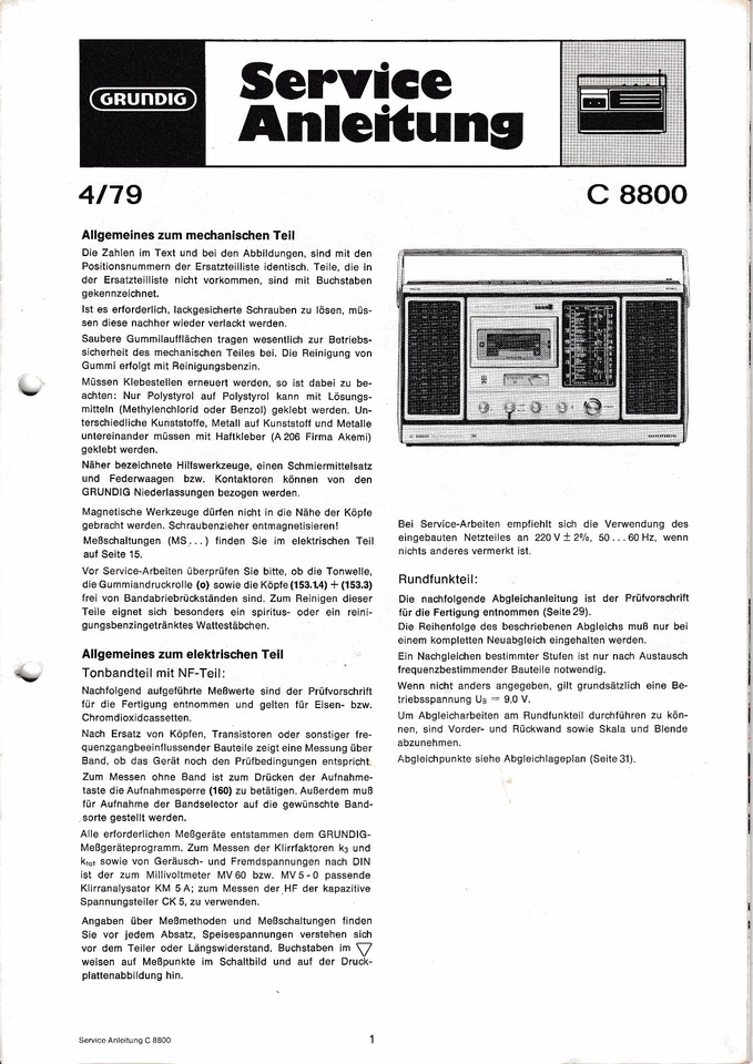 Manual de servicio para Grundig C 8800 Foto 1 de 1