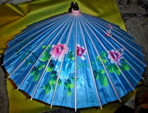 Hand painted Parasol bamboo umbrella Vintage Japanese ORIENTAL VINTAGE - Picture 1 of 9