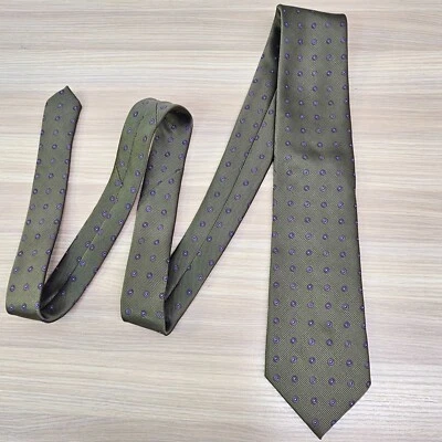 Medallion Tie Mens Olive Green TIEMART Ribbed Jacquard Micro Dot ALEXANDER LOGAN - Image 1 of 4