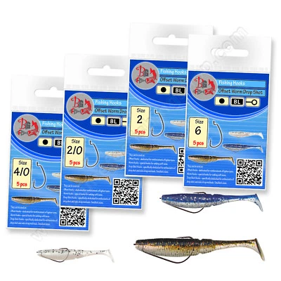Fishing Offset Worm Hooks 10 20pcs Wide Gap Soft Lures Weedless Pike Perch Bait - Image 1 of 4