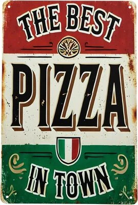 Letrero de hojalata de la mejor pizza de la ciudad letreros de cocina para el hogar decoración de pared club de arte de metal  Foto 1 de 3