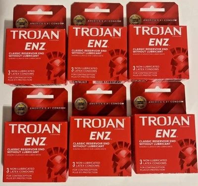 Condón de látex premium no lubricado Trojan ENZ 3 ct. cada paquete de 6 en total 18 piezas Foto 1 de 3