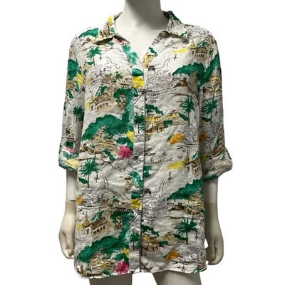 Cynthia Fowler Colorful “Amalfi Coast” Linen Tunic Relaxed Casual Shirt Top 1X - Image 1 of 4