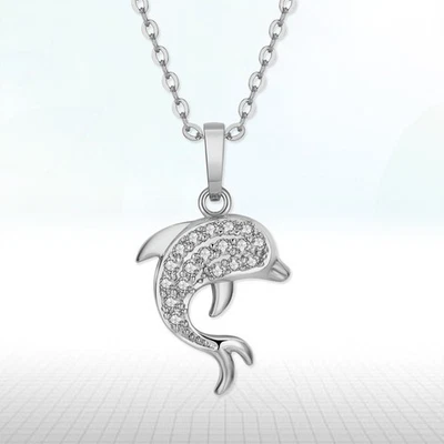  Dolphin Pendant Necklace Gift for Women Ciondolo Collane Collana Di Zircone - Immagine 1 di 4