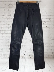 Vintage Black Leather Button Fly Trousers Size 8 - Picture 1 of 9
