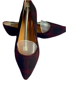 J CREW Plaid Tartan Ballet Flat Pointed Toe Size 9 Black Red Holiday Shoe - Picture 1 of 8
