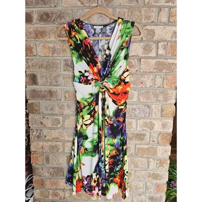 Vestido midi Venus sin mangas con estampado floral frontal torcido para mujer talla M ajustado nuevo sin etiquetas Foto 1 de 4