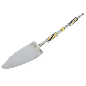 GlassOfVenice Italian Murano Glass Cake Server - Blue Gold Waves - Picture 1 of 5