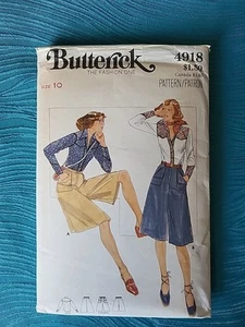 Vtg Butterick 4918 Western Button Down Shirt and Culottes Size 10 Uncut - Picture 1 of 3