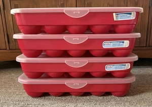4 Red Sterilite Ornament Storage Cases - 20 Compartment 3.5" Bulbs - Clean - Picture 1 of 16