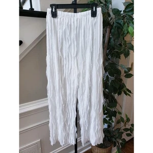 White Crinkle Pleated Palazzo Pants Small Elastic Waist Lightweight Fabric - Picture 1 of 7