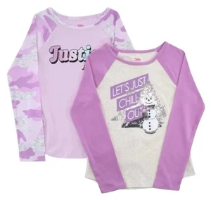 Justice Girls Tops Purple Size 16/18 Plus Pullover Long Sleeve Graphics Set Of 2 - Picture 1 of 14
