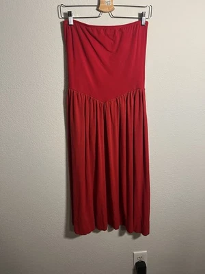 Bandeau Long Strapless Dress Red Sz Medium Tube Top Women’s Cottagecore - Image 1 of 4