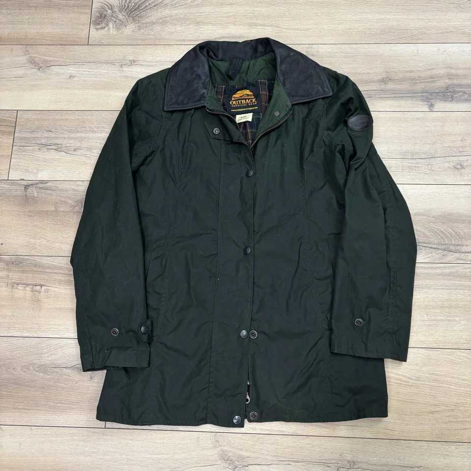 Mujer Pequeña Outback Survival Gear Vail Chaqueta Western Encerada Verde Cuadros Pequeña Foto 1 de 4