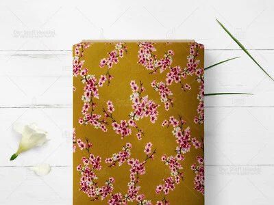 Sweat Stoff Meterware Flower Kirschblüten auf CURRY EUR 16,98/m - Bild 1 von 2