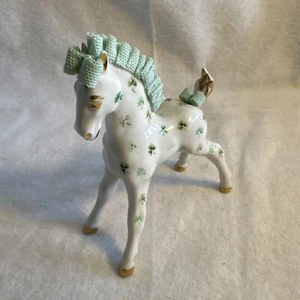 DRESDEN PORCELAIN HANDPAINTED GREEN HORSE LACE MANE WITH 24K GOLD ACCENTS - Picture 1 of 8
