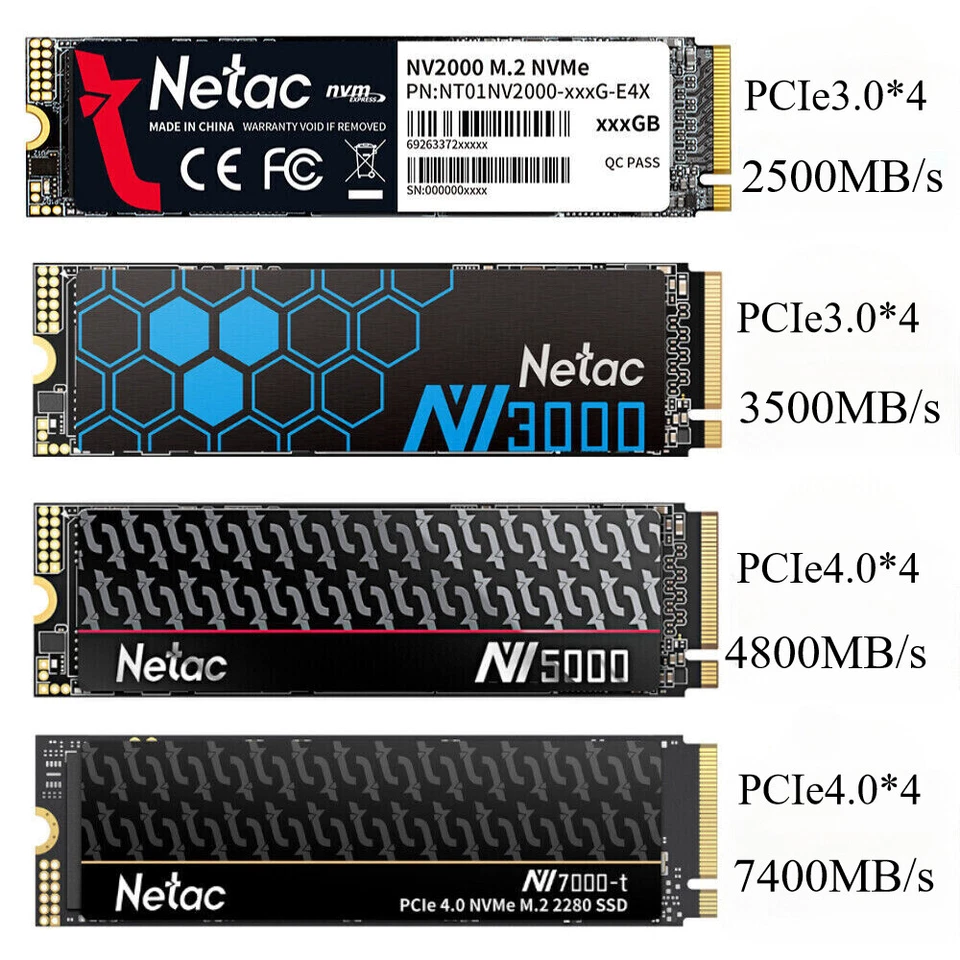 Netac 2TB 1TB 500GB 256GB M.2 PCIe SSD 2280 NVMe Internal Solid State Drive lot - Image 1 of 4