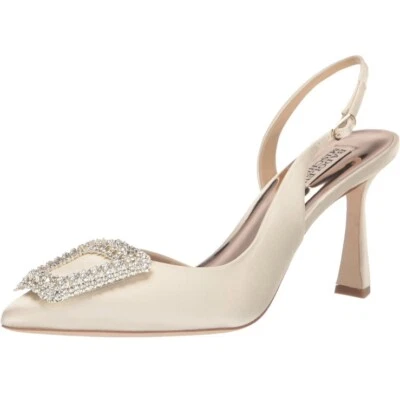 Badgley Mischka Women's Enida Satin Slingback Crystal Brooch Pump 5.5, Ivory - Image 1 of 4