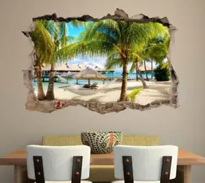 Tropical Beach Resort 3D Smashed Wall Sticker Decal Decor Art Mural Nature J876 - Picture 1 of 1