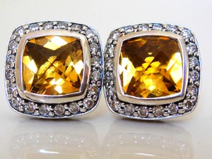 $1200 DAVID YURMAN,SS PETITE ALBION CITRINE DIAMOND EARRINGS - Picture 1 of 3