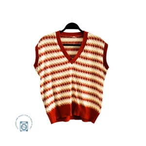 Unisex | OSFA (Size L - Estimated) | V-Neck Sweater Vest | Brown Cream - Picture 1 of 3