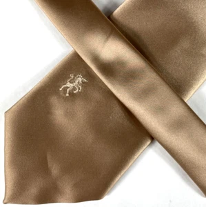 Bronzini W/ Unicorn Logo Mens Tie, Short, Solid Tan Satin Pattern, silk - Picture 1 of 7
