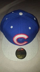 CHICAGO CUBS NEW ERA 59 FIFTY BLUE HEATHER GREY XL LOGO FITTED HAT 7 1/2 NEW - Picture 1 of 5