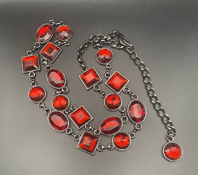 Grueso Cristal Rojo Cinturón Collar Facetado Acrílico Brillante Cadena Negra Juegos con disfraces Foto 1 de 4