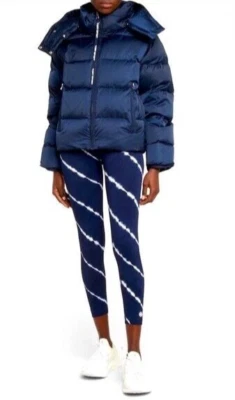 Tory Burch Cropped Performance Satin Down Jacket Tory Navy. Size S - Image 1 of 4