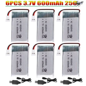 6X Lipo battery 3.7V 600mAh 25C XH2.54 Plug USB Charger For RC Quadcopter Drone - Picture 1 of 13