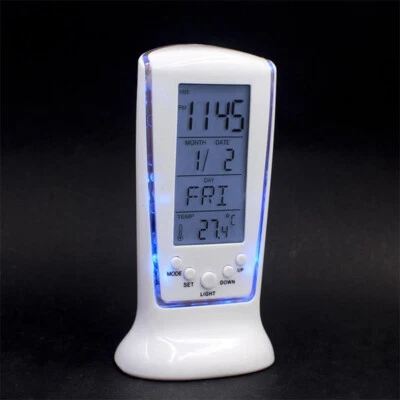 LCD Digital Alarm Clock Calendar Thermometer Night Light Snooze Blue Backlight - Image 1 of 4
