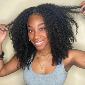 Afro Kinky Curly V Part Human Hair Wig No Leave Out Thin Part Malaysian Hair Wig - Picture 1 of 9