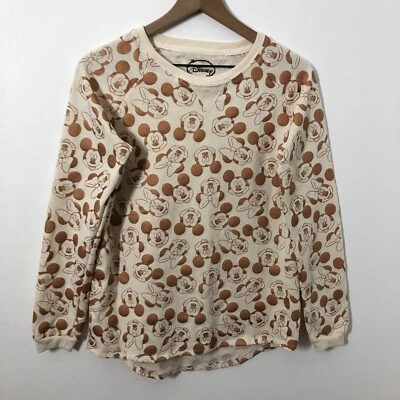 Disney Minnie & Mickey Sweater Junior Large Ivory Gold All Over Graphic Print - Image 1 of 4