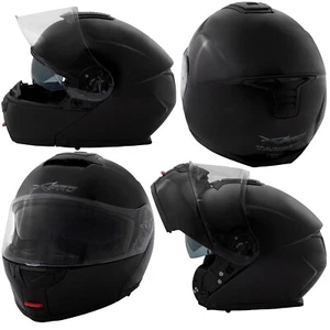 Motorbike Modular Sun Visor Helmet Flip Up Motorcycle Jet Black - Picture 1 of 12