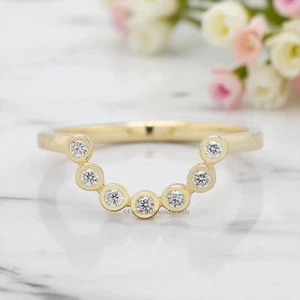 Bezel Set Curved Round0.11 Ct Diamond Wedding Band Silver/10K/14K/18K Band FD380 - Picture 1 of 8