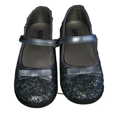 $69 NEW Naturino Express MARIETTA Grey Mary Jane Glitter Bow Girls Shoes Size 12 - Image 1 of 4